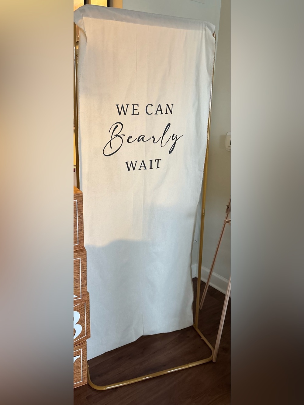 Nursery Banner "We Can Bearly Wait" - Cream with Black Text